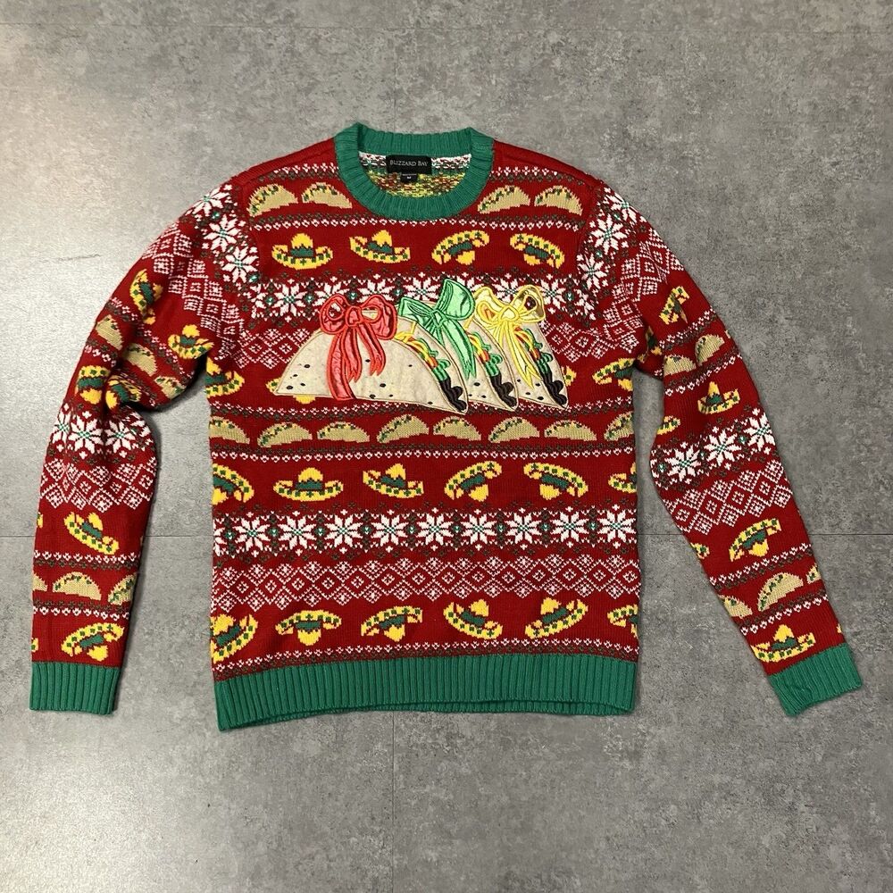Blizzard Bay Taco Ugly Christmas Sweater Mens MED Novelty Festive Knit Holiday